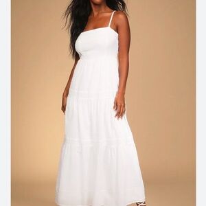 Lulu's White Sleeveless Maxi Dress with Spaghetti Straps